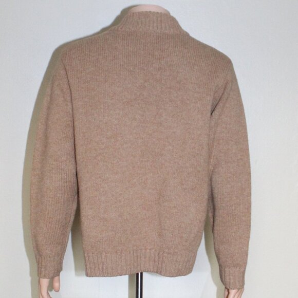 Vintage 80s L.L. Bean Tan Shetland Wool Full Zip Sweater Pockets Men's L Reg - Picture 3 of 7